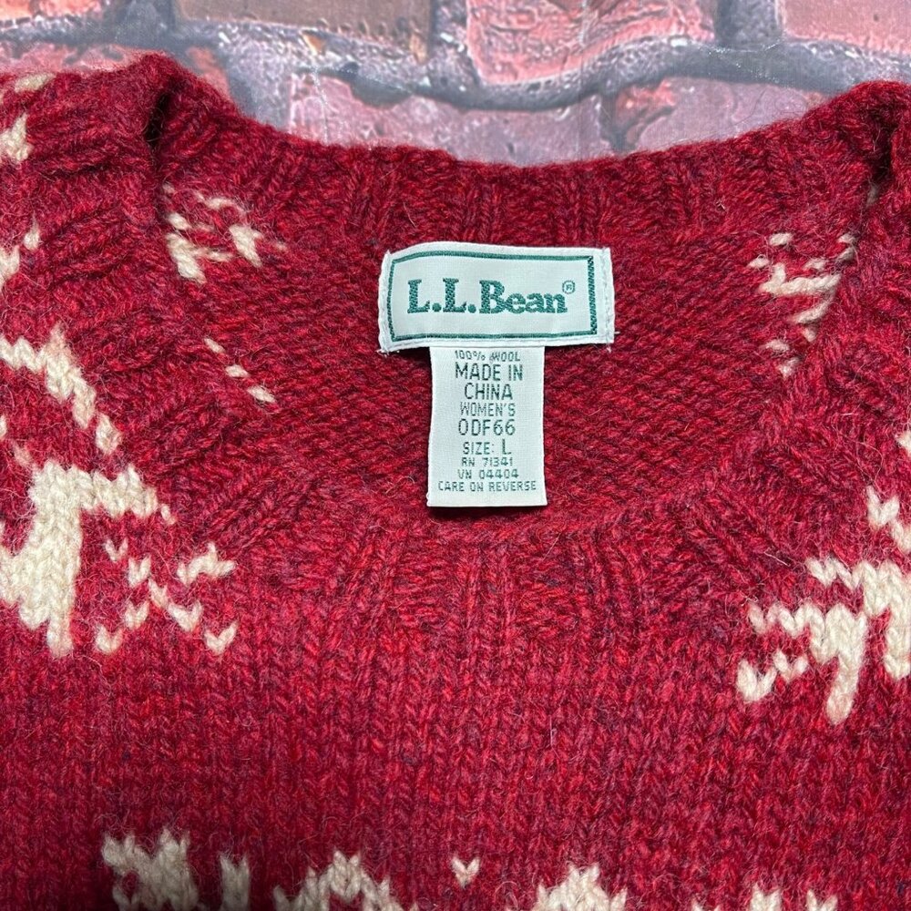 Vtg LL Bean Sweater Womens L Red Holiday Wool Ski Snowflake Fair Isle Cottage - Picture 3 of 5